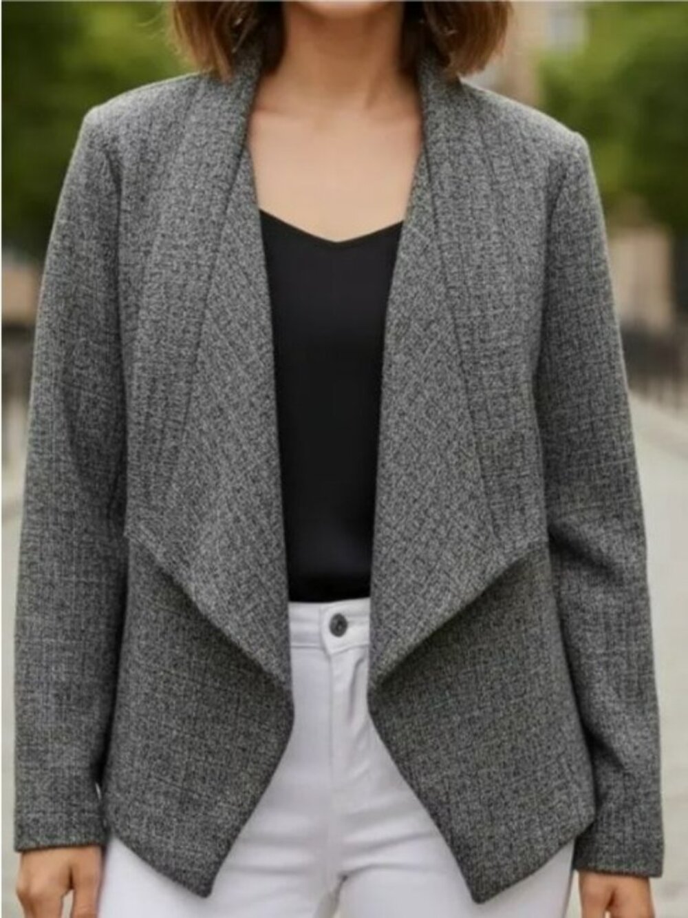 Ashley Stewart Open Front Blazer Jacket Gray Tweed Size18W Womens